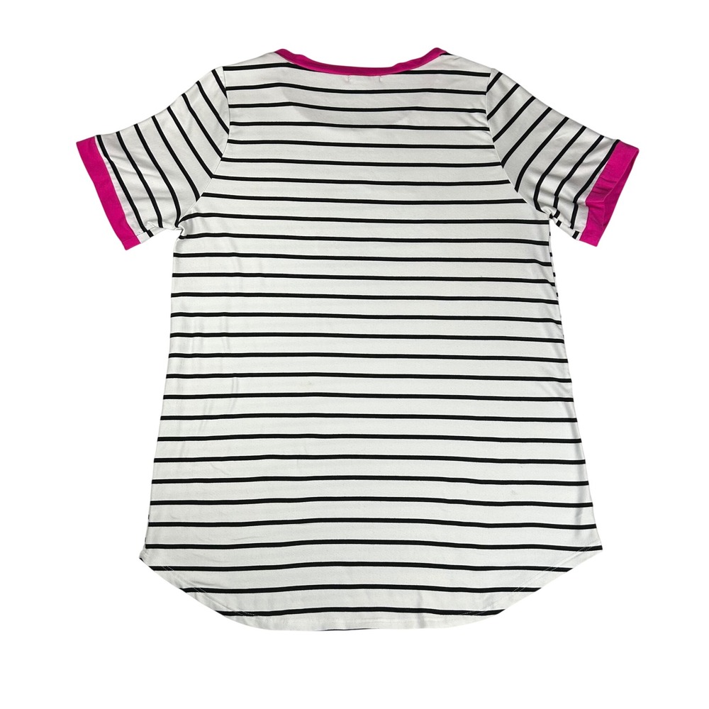 Chic Soul Womens XL Striped Short Sleeve Top Pink Trim Black White - Picture 2 of 7